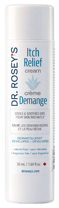 A bottle of Dr. Rosey's itch relief cream 